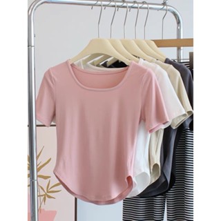 LovIn---เสื้อรัดรูป คอกลม แต่งชายโค้ง สีพื้น แวกข้างนิดๆโชว์เซ็กซี่ ผ้านิ่มผ้ายืด