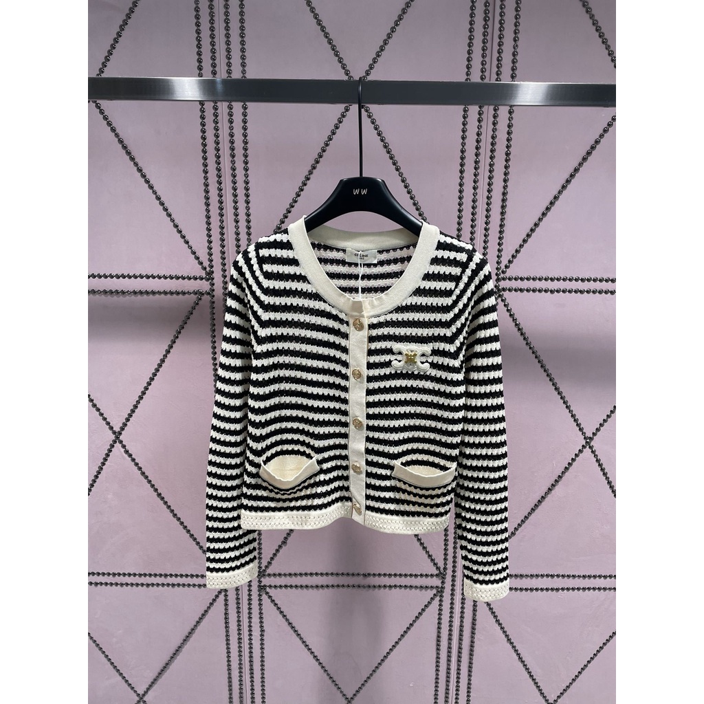 bntg-cel-beaute-2023-autumn-and-winter-new-letter-embroidery-logo-contrast-color-striped-cardigan-light-and-thin-breathable-knitwear-womens-fashion-all-match