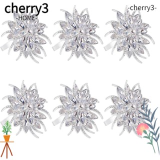 Cherry3 แหวนผ้าเช็ดปาก โลหะ รูปดอกบัว ประดับพลอยเทียม คุณภาพสูง ใช้ง่าย ทนทาน ใช้ซ้ําได้ สีเงิน สําหรับโต๊ะอาหาร 6 ชิ้น