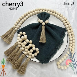 Cherry3 แหวนผ้าเช็ดปาก ประดับลูกปัดไม้ ยืดหยุ่น ใช้ซ้ําได้ ทนทาน 7 ชิ้น สําหรับตกแต่งบ้าน