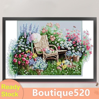 [boutique520.th] ชุดปักครอสสติตช์ ผ้าฝ้าย 14CT พิมพ์ลายสวน เก้าอี้