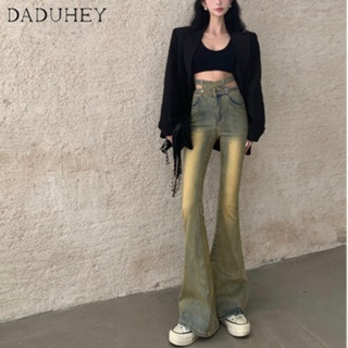 DaDuHey🎈 American Style Retro Hot Girl High Waist Bootcut Denim Bootcut Pants Womens Straight Slim Mopping Bell-Bottom Pants