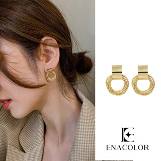 Enacolor ต่างหูโลหะ ทรงกลม เรขาคณิต สีทอง ละเอียดอ่อน สําหรับผู้หญิง