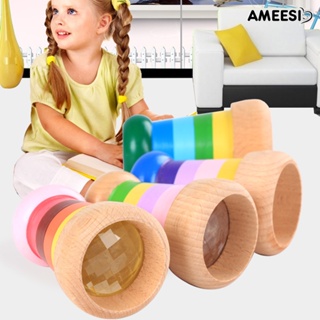 Ameesi ของเล่นเด็ก ไม้ปริซึม รูปหลายเหลี่ยม สีรุ้ง ขนาดเล็ก