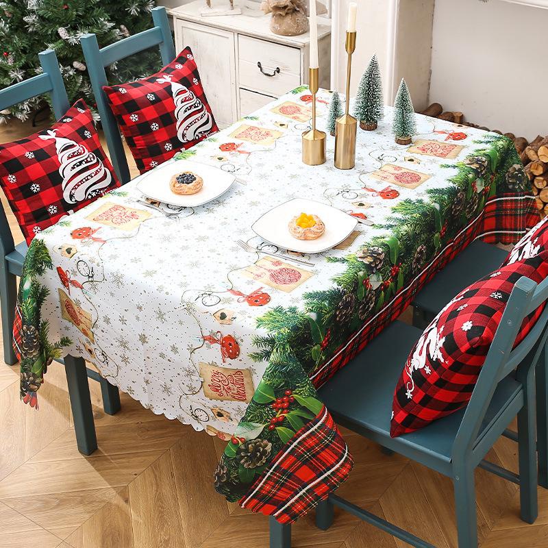 ผ้าปูโต๊ะ-พิมพ์ลายเกล็ดหิมะ-กวาง-คริสต์มาส-สําหรับตกแต่ง