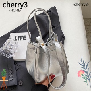 Cherry3 กระเป๋าสะพายไหล่ลําลอง หนัง PU ทรงบักเก็ต ความจุขนาดใหญ่ สีพื้น แฟชั่นสําหรับสตรี