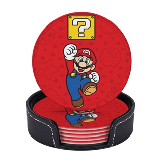 Super Mario ที่รองแก้วหนัง ทรงกลม ป้องกันคราบน้ําร้อนลวก สําหรับร้านอาหาร ห้องครัว ออฟฟิศ และอื่น ๆ 6 ชิ้น