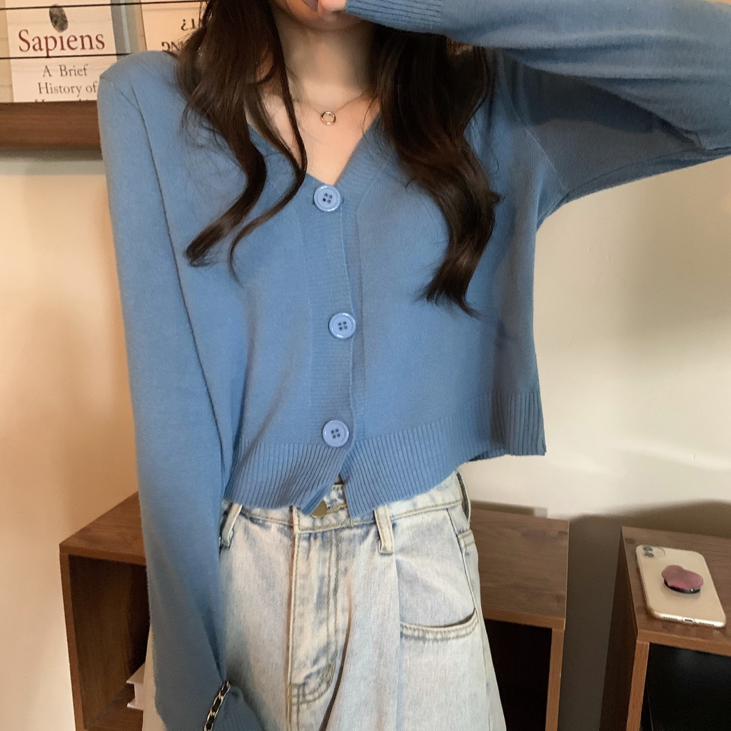 เสื้อคาร์ดิแกนกันหนาว-แขนยาว-คอวี-ผ้าถัก-สไตล์เกาหลี-สําหรับผู้หญิง-mc-kbbo
