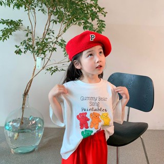 พร้อมส่ง ขายดี เสื้อยืดแขนสั้น ผ้าฝ้ายแท้ พิมพ์ลายการ์ตูนตัวอักษร สไตล์เกาหลี ญี่ปุ่น เหมาะกับฤดูร้อน สําหรับเด็กผู้หญิง