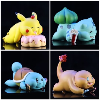 โมเดลฟิกเกอร์ Pikachu Pokemon Fat Otaku Foodie Fat Series Bulbasaur Squirtle Pikachu Charmander ของเล่นสําหรับเด็ก