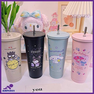 750มิลลิลิตรน่ารัก Sanrio Cinnamoroll Kuromi สแตนเลสร้อนถ้วยความจุขนาดใหญ่สูญญากาศสองชั้นน้ำแข็งทรราชถ้วยด้วยฟาง-AME1