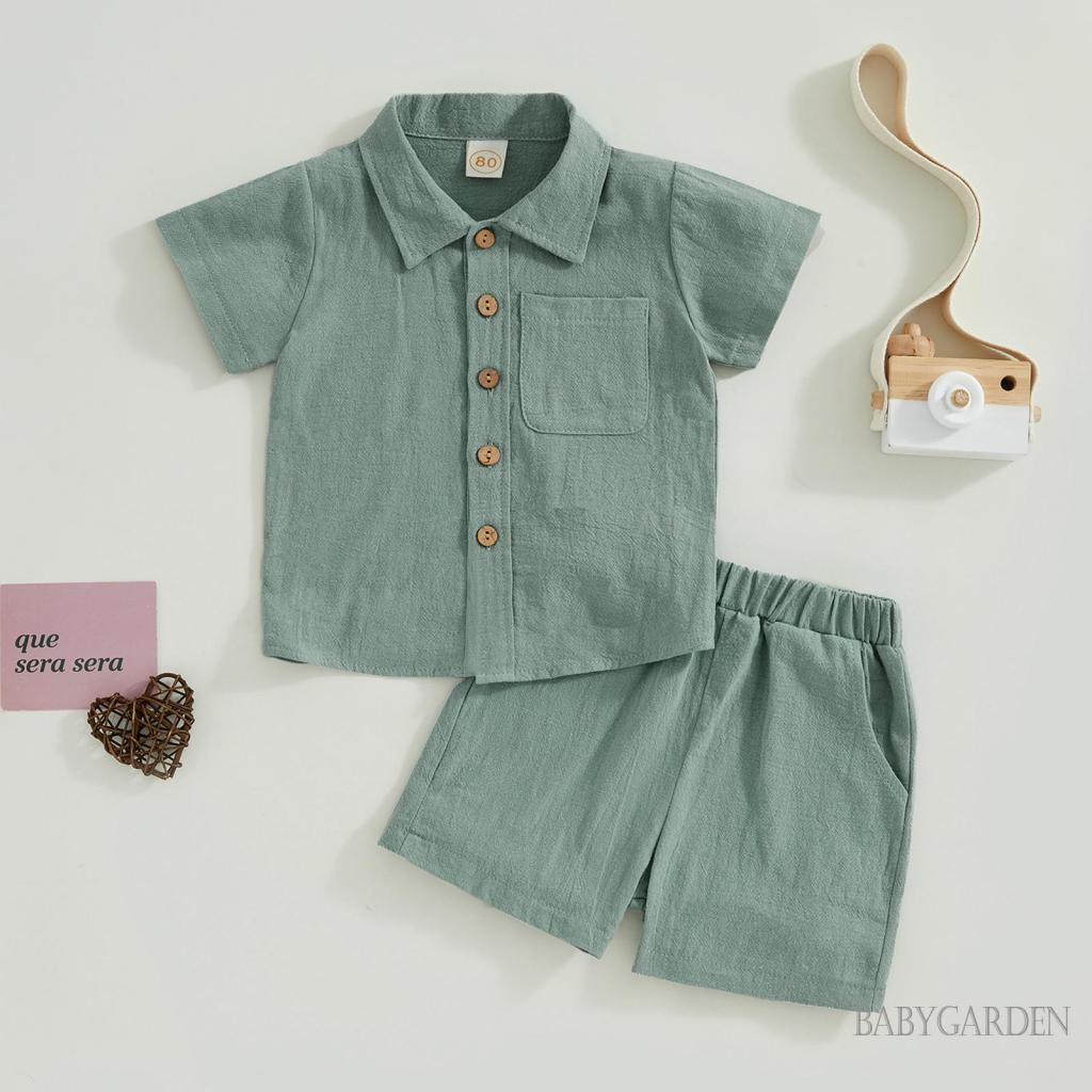 babygarden-0-3-ปี-ชุดเสื้อผ้าเด็กผู้ชาย-สีพื้น-เสื้อแขนสั้น-ติดกระดุม-กางเกงขาสั้น-เอวยางยืด-สําหรับลําลอง-ทุกวัน