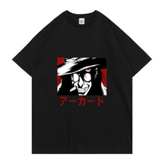 TOP CTT-shirt  เสื้อยืดแขนสั้นลําลอง ผ้าฝ้าย 100% พิมพ์ลายอนิเมะ Hellsing Alucard สไตล์ญี่ปุ่น ทรงหลวม 100% LHZYS-5XL