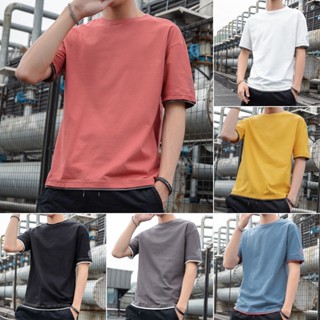 เสื้อยืดแขนสั้น สีขาว เข้ากับทุกการแต่งกาย แฟชั่นฤดูร้อน สไตล์เกาหลี สําหรับผู้ชาย