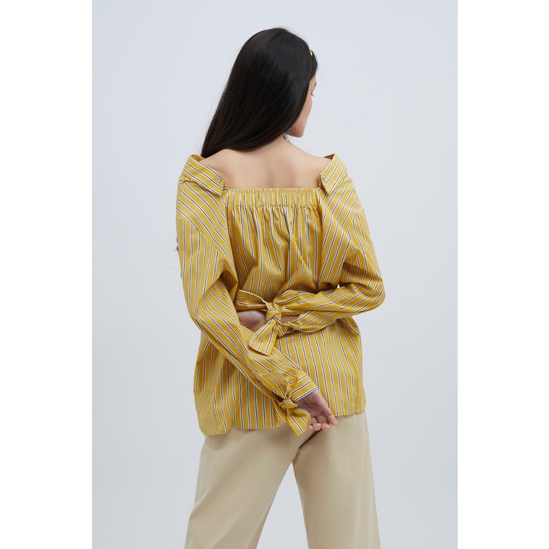 esp-เสื้อเชิ้ตลายทาง-ผู้หญิง-สีเหลืองเฉดกลาง-striped-shirt-blouse-5819
