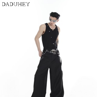 DaDuHey🔥 2023 New Fashionable Metal Rivet Design Sports Vest Mens Hong Kong Style Versatile Large Size Knitted Sleeveless T-shirt