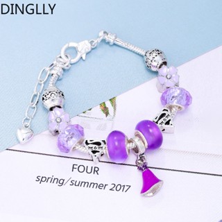 Dinglly สร้อยข้อมือ จี้ลูกปัด ก้ามปู ก้ามปู อัลลอย สีม่วง สีเงิน สําหรับผู้หญิง Diy