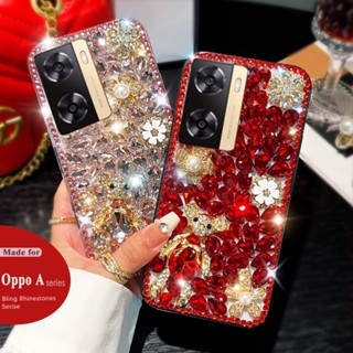 เคส case OPPO A78 5G A77s A17 A17K A57 2022 A78 5G A96 A76 A95 A55 A95 A74 5G A54โทรศัพท์มือถือ ประดับกลิตเตอร์ พลอยเทียม ลายหมี 3D หรูหรา สําหรับ