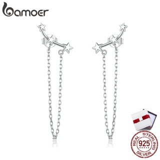 BAMOER Women Starry Long Chain Sassel Earrings 925 Sterling Silver