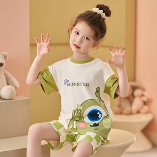 Summer new short-sleeved pure cotton childrens pajamas Thin Section Cute Cyclops Cartoon Children Homewear