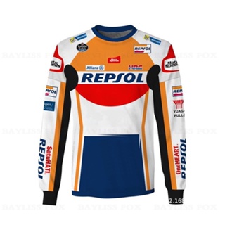 เสื้อยืดแขนยาว ระบายอากาศได้ดี ป้องกันรังสียูวี แบบแห้งเร็ว สําหรับ Honda HRC Repsol Gp Racing Team