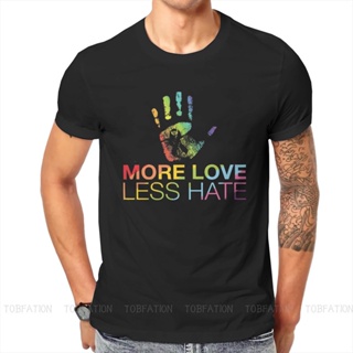 เสื้อยืดแขนสั้นขายปีใหม่เสื้อยืด คอกลม พิมพ์ลาย More Love Less Hate Essential LGBT Gay Rainbow Pride ขนาดใหญ่ สไตล์ฮาราจ
