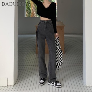 DaDuHey🎈 Womens  2023 New Korean Style Retro Straight Jeans High Waist Drooping Strap Wide-Leg Pants