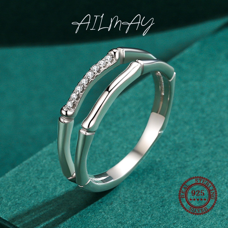 ailmay-แหวนเงินแท้-925-แบบสองชั้น-ป้องกันอาการแพ้-เรียบง่าย-เครื่องประดับแฟชั่น-สําหรับผู้หญิง