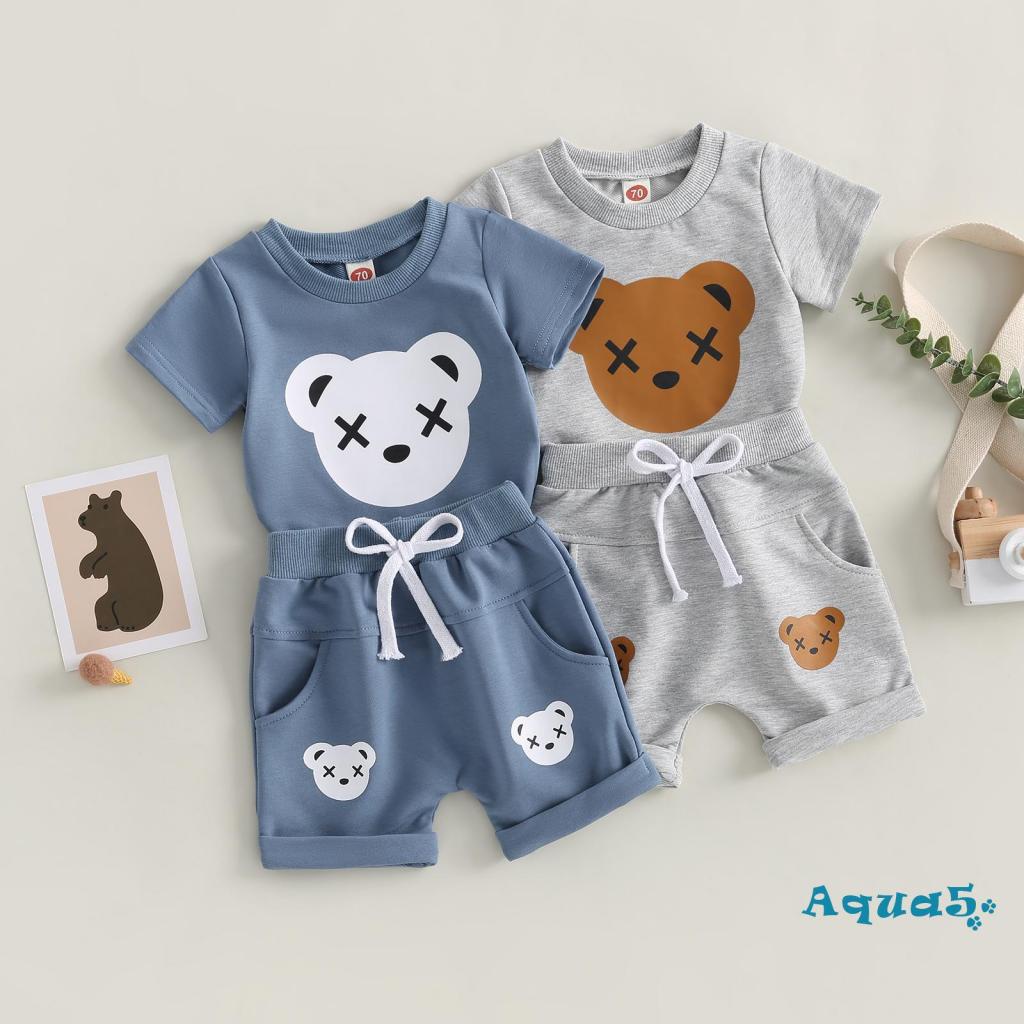 aqq-ชุดเสื้อแขนสั้น-พิมพ์ลายหมี-และกางเกงขาสั้น-สําหรับเด็กผู้ชาย-2-ชิ้น