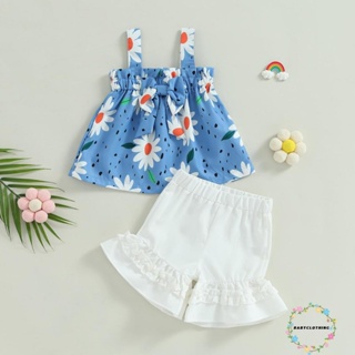 Babyclothes- ชุดเสื้อแขนกุด ลายดอกไม้ และกางเกงขาสั้น สีขาว แฟชั่นฤดูร้อน สําหรับเด็กผู้หญิง 2 ชิ้น