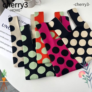 Cherry3 กระเป๋าถือ ผ้าถัก ทรงกลม ความจุสูง ลายจุด แฟชั่น สําหรับนักเรียน