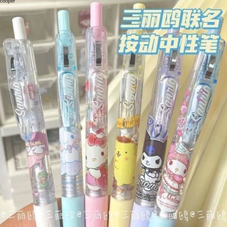 【ในการจัดส่ง】ปากกากด 6 ชิ้น Sanrio Gel Pens Student Black Pen