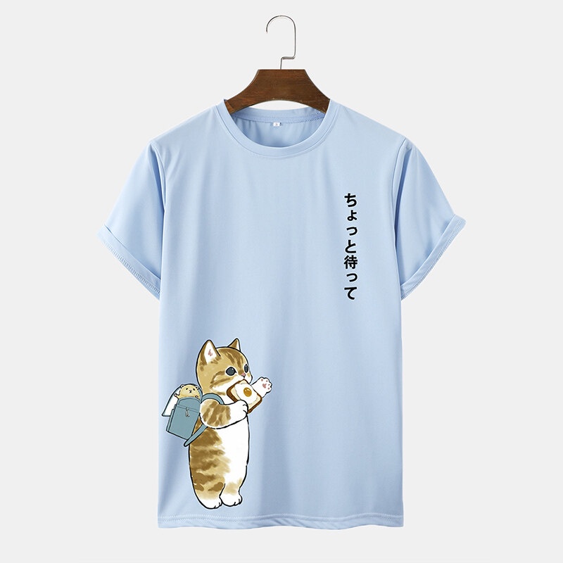 ที่สมบูรณ์แบบ-charmkpr-บุรุษน่ารักการ์ตูนแมวญี่ปุ่นพิมพ์แขนสั้นเสื้อยืดเสื้อยืดอินเทรนด์