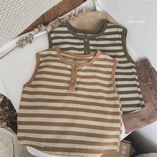พร้อมส่ง เสื้อกั๊กแขนกุด ลายทาง เข้ากับทุกการแต่งกาย สไตล์เกาหลี ญี่ปุ่น เรโทร สําหรับเด็กผู้ชาย และผู้หญิง