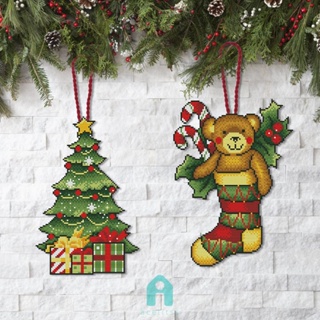 จี้ปักต้นคริสต์มาส รูปหมี 11CT สําหรับตกแต่งบ้าน DIY [Acelit.th]