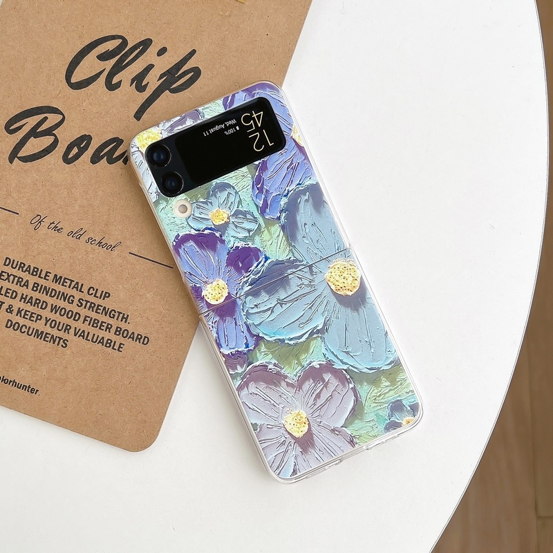 เคสโทรศัพท์มือถือแบบแข็ง-ใส-กันกระแทก-ลายภาพวาดสีน้ํามัน-รูปดอกไม้สีฟ้า-สําหรับ-samsung-galaxy-z-flip-5-4-3-2-1-5g-flip1-flip4-z-fold-5-4-3-2-fold4