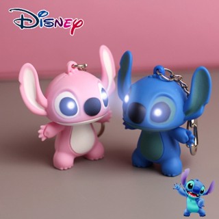 ไฟฉาย LED รูปการ์ตูนดิสนีย์ Lilo &amp; Stitch เรืองแสงตอนกลางคืน พร้อมพวงกุญแจเสียง สําหรับเด็ก