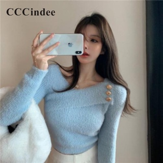 Cccindee ใหม่ เสื้อคาร์ดิแกนลําลอง แขนยาว คอวี สีพื้น เซ็กซี่ แฟชั่นสําหรับสตรี 2023