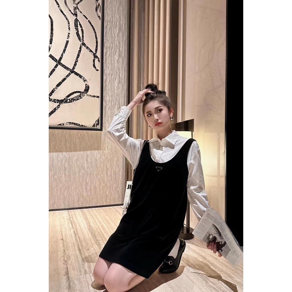 suhu-pra-a-2023-autumn-and-winter-new-velvet-shirt-suspender-skirt-set-letter-embroidery-logo-decoration-two-piece-set-womens-fashion