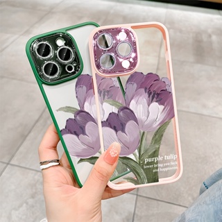 เคสโทรศัพท์มือถืออะคริลิคใส ป้องกันกล้อง กันกระแทก ลายดอกไม้ สีน้ํามัน สําหรับ Apple IPhone 14 13 12 11 Pro Max 14 Plus