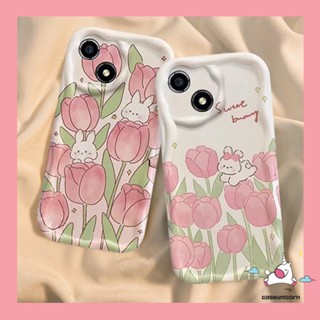 เคสโทรศัพท์มือถือ แบบนิ่ม ลายดอกทิวลิป และกระต่าย สําหรับ Oppo A12 A57 A17 A16 A15 A54 A76 A3s A55 A95 A5s A7 A92 A9 A53 A31 A16K A74 A52 A54s A5 A77 A1k A96 A16s A17k A77s A16E