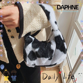 Daphne กระเป๋าสะพายไหล่ กระเป๋าถือ พิมพ์ลายวัว ดอกไม้ แบบนิ่ม