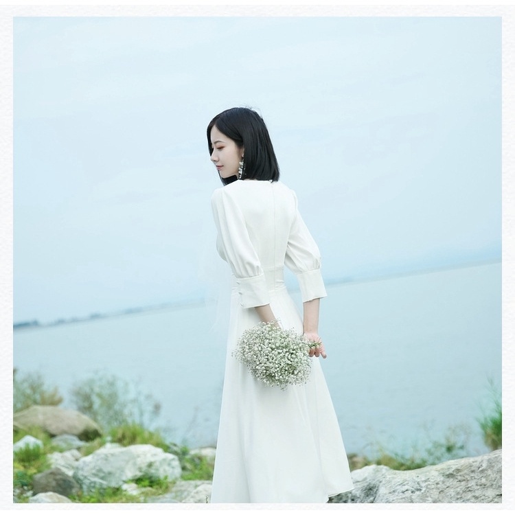 ชุดแต่งงาน-ผ้าซาติน-สีขาว-แบบเรียบง่าย-สไตล์ฝรั่งเศส-สําหรับเจ้าสาว-ชายทะเล-สนามหญ้า-งานแต่งงาน-ฮันนีมูน-เดินทาง-ถ่ายภาพ