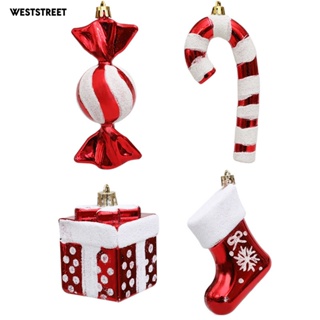 Weststreet ชุดถุงเท้าแขวนตกแต่งต้นคริสต์มาส สีแดง สีขาว 4 ชิ้น