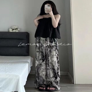 Lemon studio สไตล์จีน  รงหลวมdrape กางเกงลำลอง กางเกงแฟชั่นผู้หญิง กางเกงวินเทจขากว้าง  กางเกง เกาหลี กางเกงใส่สบาย LHE0225
