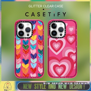 【Glitter Casetify】เคสโทรศัพท์มือถืออะคริลิคใส แบบแข็ง กันกระแทก ลายศิลปะ สีชมพู สีรุ้ง สําหรับ iPhone14 13 12 11 Pro Max