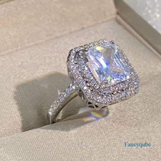 Fancy แหวนแต่งงาน ประดับเพทาย โมอิส ทรงสี่เหลี่ยม สีเงิน สไตล์คลาสสิก สําหรับผู้หญิง