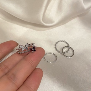 สินค้าใหม่ แหวนนิ้วชี้ รูปผีเสื้อ แบบเปิด ปรับได้ อเนกประสงค์ สําหรับผู้หญิง 4 ชิ้น ต่อชุด