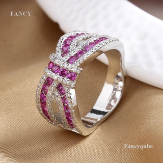 Fancy แหวนแฟชั่น ประดับโบว์ริบบิ้นเพทาย สีแดง สีโรสโกลด์ สําหรับผู้หญิง