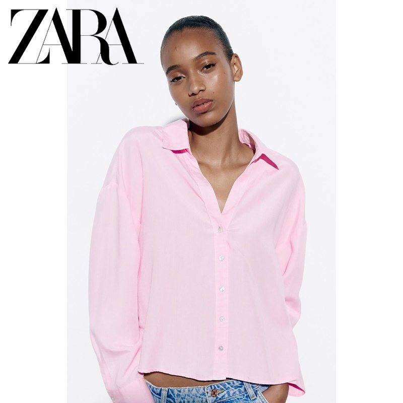 zara-ใหม่-เสื้อเชิ้ตแขนยาว-คอปก-ตัวสั้น-สําหรับผู้หญิง